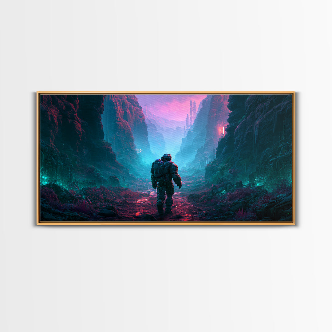 Robot Companion Crossing a Red Canyon Canvas Print, Scifi Art, Art, Living Room Decor, Orbit, Modern Art, Living Room Art, SCI-2x1-48