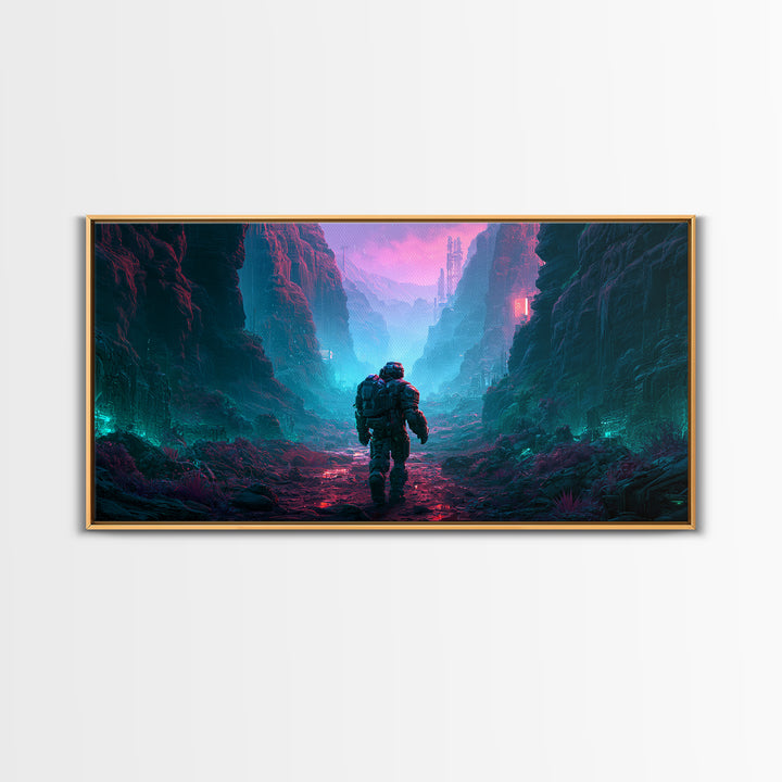 Robot Companion Crossing a Red Canyon Canvas Print, Scifi Art, Art, Living Room Decor, Orbit, Modern Art, Living Room Art, SCI-2x1-48