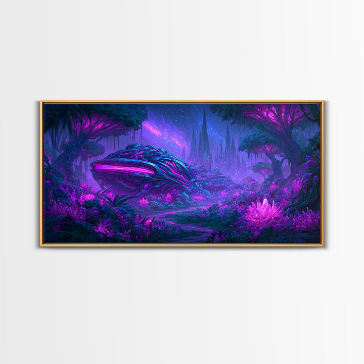 Alien Jungle with Bioluminescent Plants Canvas Print, Scifi Art, Canvas Print, Living Room Decor, Fine Art, Orbit, Weird Art, SCI-2x1-49