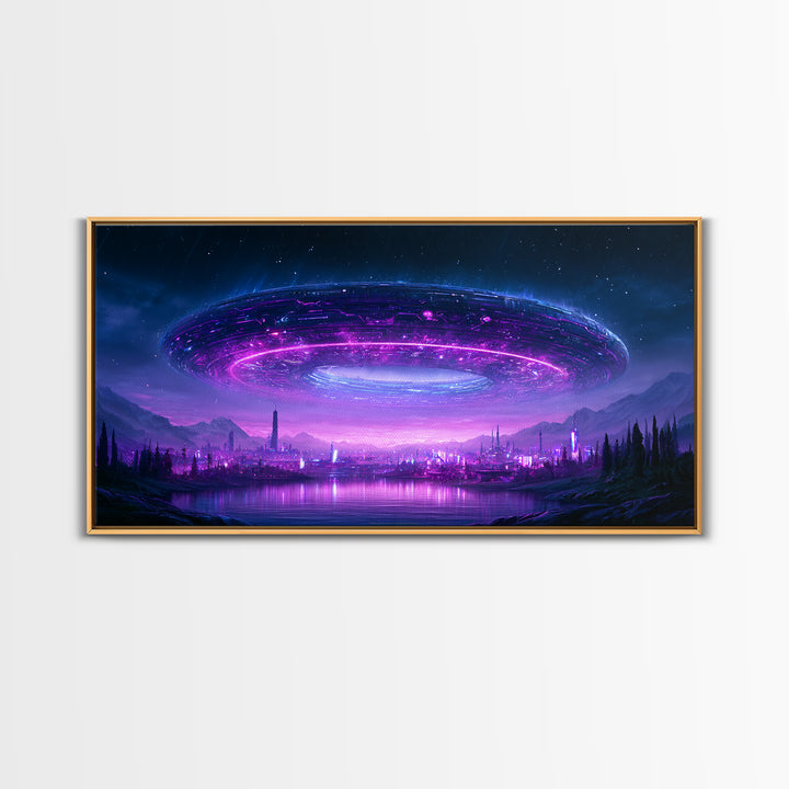 Giant Ring World Seen from a Valley Canvas Print, Scifi Art, Wall Decor, Living Room Decor, Fine Art, Orbit, Living Room Art, SCI-2x1-52
