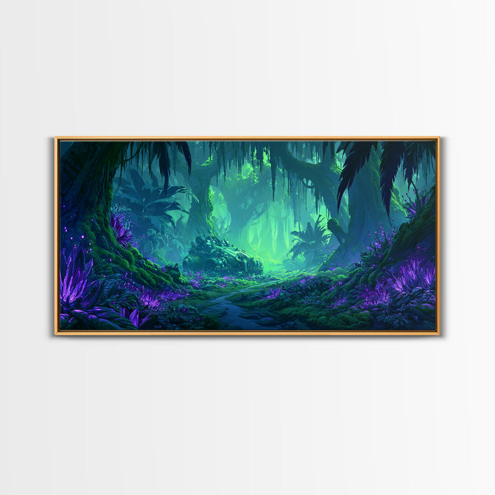 Alien Jungle with Bioluminescent Plants Canvas Print, Scifi Art, Canvas Print, Living Room Decor, Fine Art, Orbit, Weird Art, SCI-2x1-73