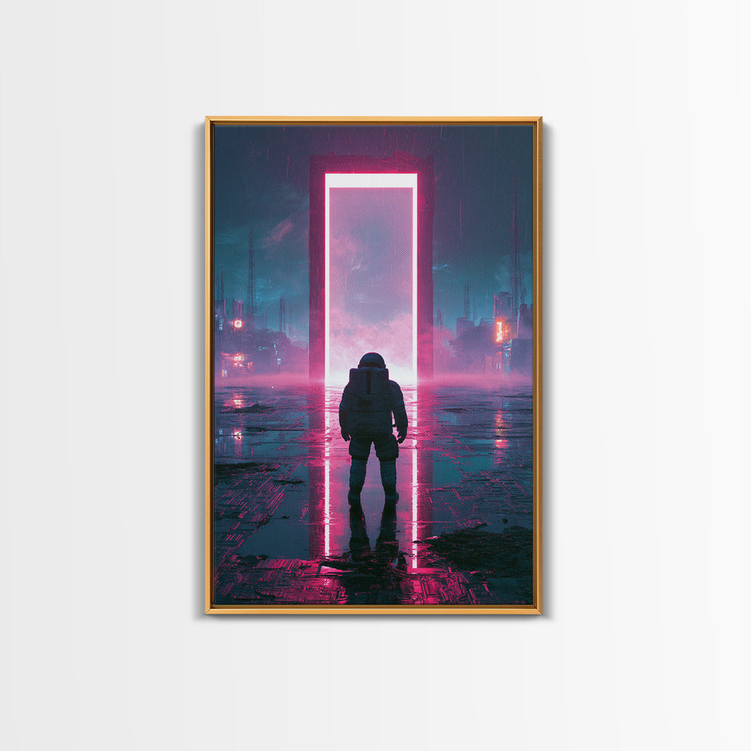 Astronaut Standing Before a Glowing Monolith Canvas Print, Scifi Art, Minimalist Decor, Living Room Decor, Fine Art, Orbit, SCI-2x3-10
