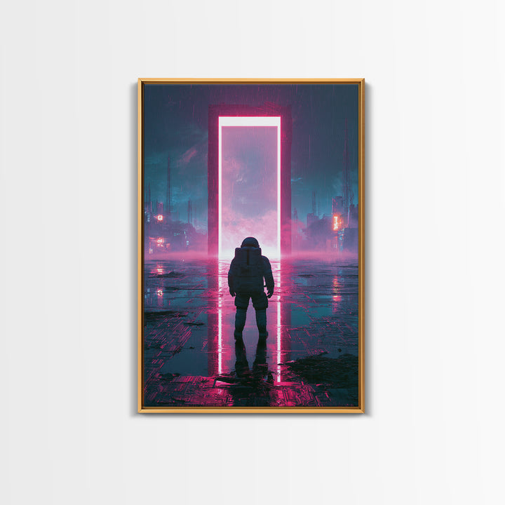 Astronaut Standing Before a Glowing Monolith Canvas Print, Scifi Art, Minimalist Decor, Living Room Decor, Fine Art, Orbit, SCI-2x3-10