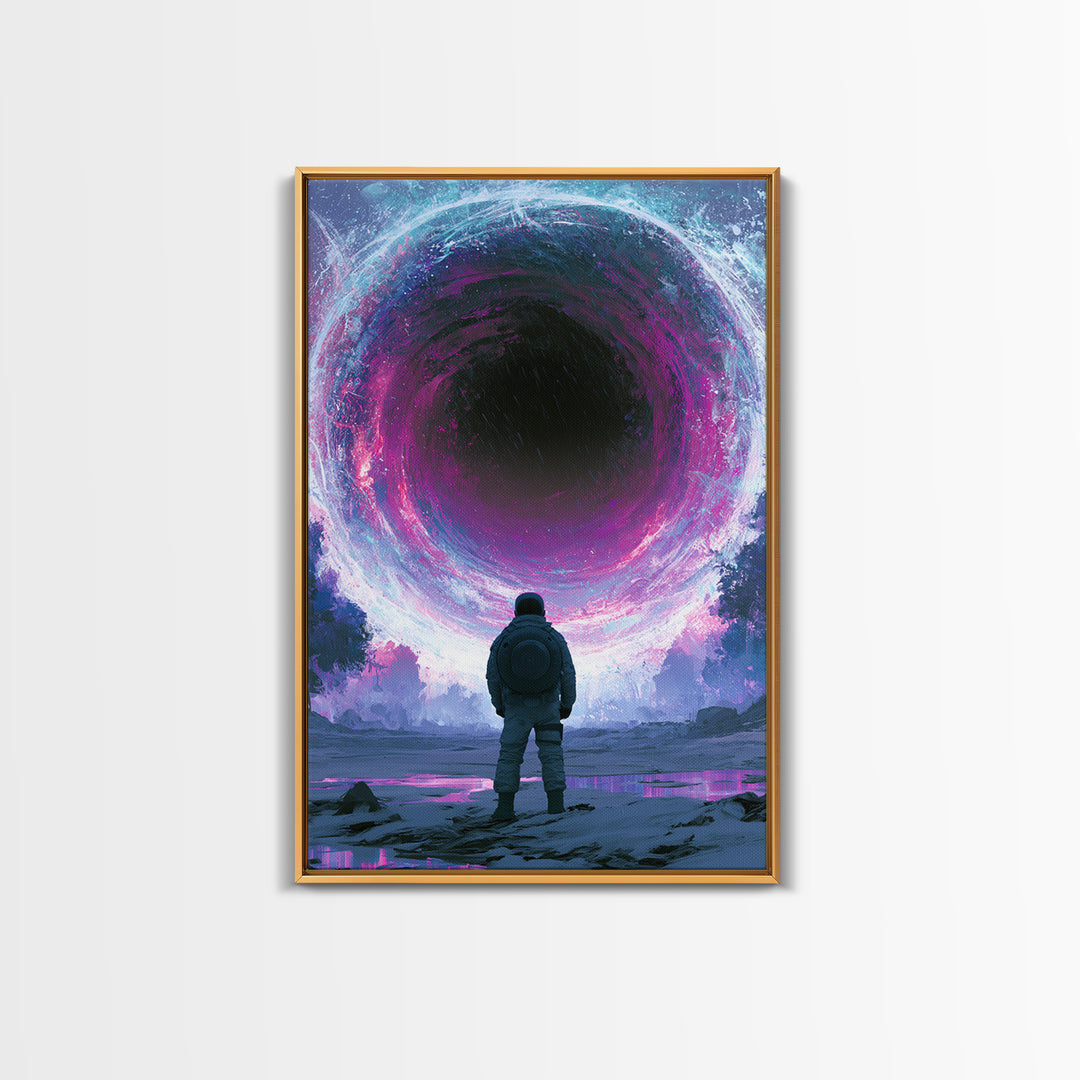 Wormhole Opening over Barren Landscape Framed Canvas Print, Scifi Art, Digital Art, Living Room Decor, Oil Painting, Orbit, SCI-2x3-25