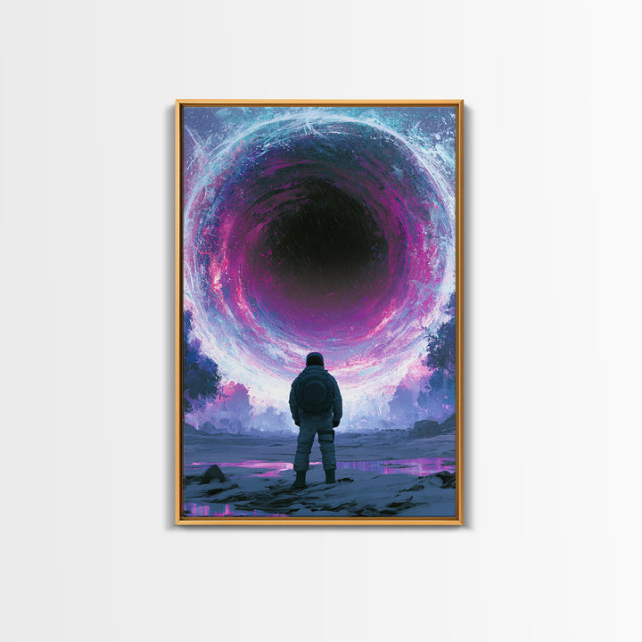 Wormhole Opening over Barren Landscape Framed Canvas Print, Scifi Art, Digital Art, Living Room Decor, Oil Painting, Orbit, SCI-2x3-25
