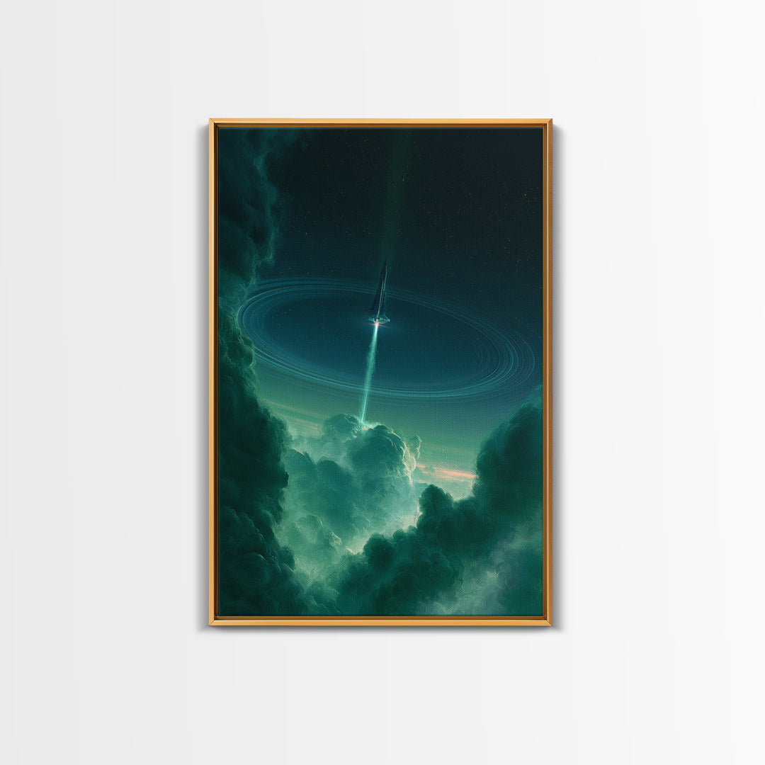 Retro Rocket Launching Through Cloud Rings Canvas Print, Scifi Art, Canvas Wall Art, Living Room Decor, Fine Art, Orbit, SCI-2x3-39