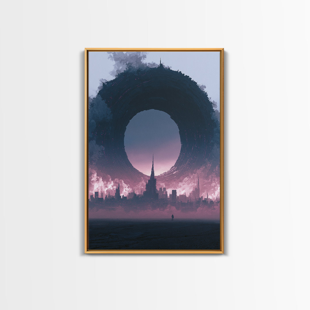Wormhole Opening over Barren Landscape Canvas Print, Scifi Art, Canvas Print, Living Room Decor, Fine Art, Orbit, Weird Art, SCI-2x3-49