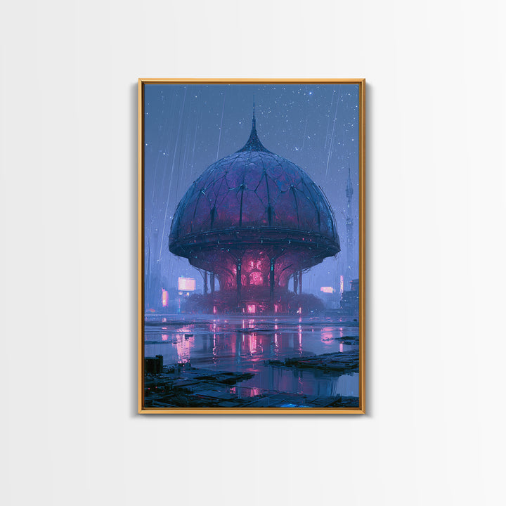 Futuristic Botanical Dome Framed Canvas Print, Scifi Art, Textured Painting, Living Room Decor, Orbit, Canvas Wall Art, SCI-2x3-56