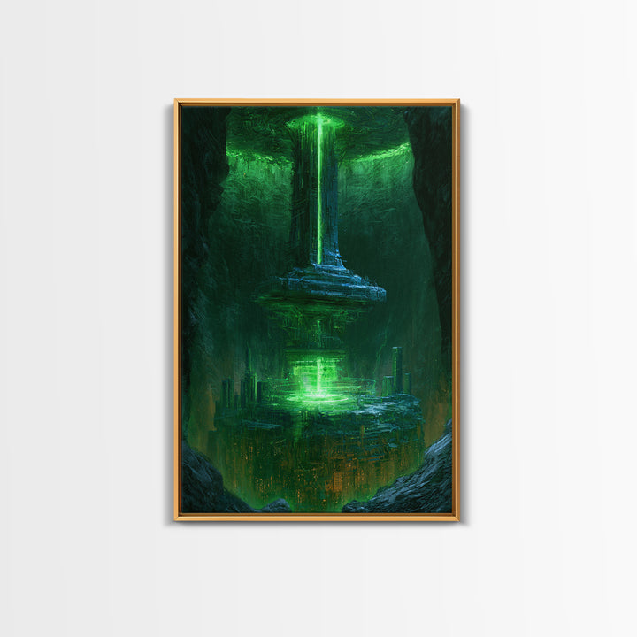 Glowing Alien Artifact Framed Canvas Print, Scifi Art, Space Art, Living Room Decor, Fine Art, Orbit, Luxury Decor, Art Print, SCI-2x3-76