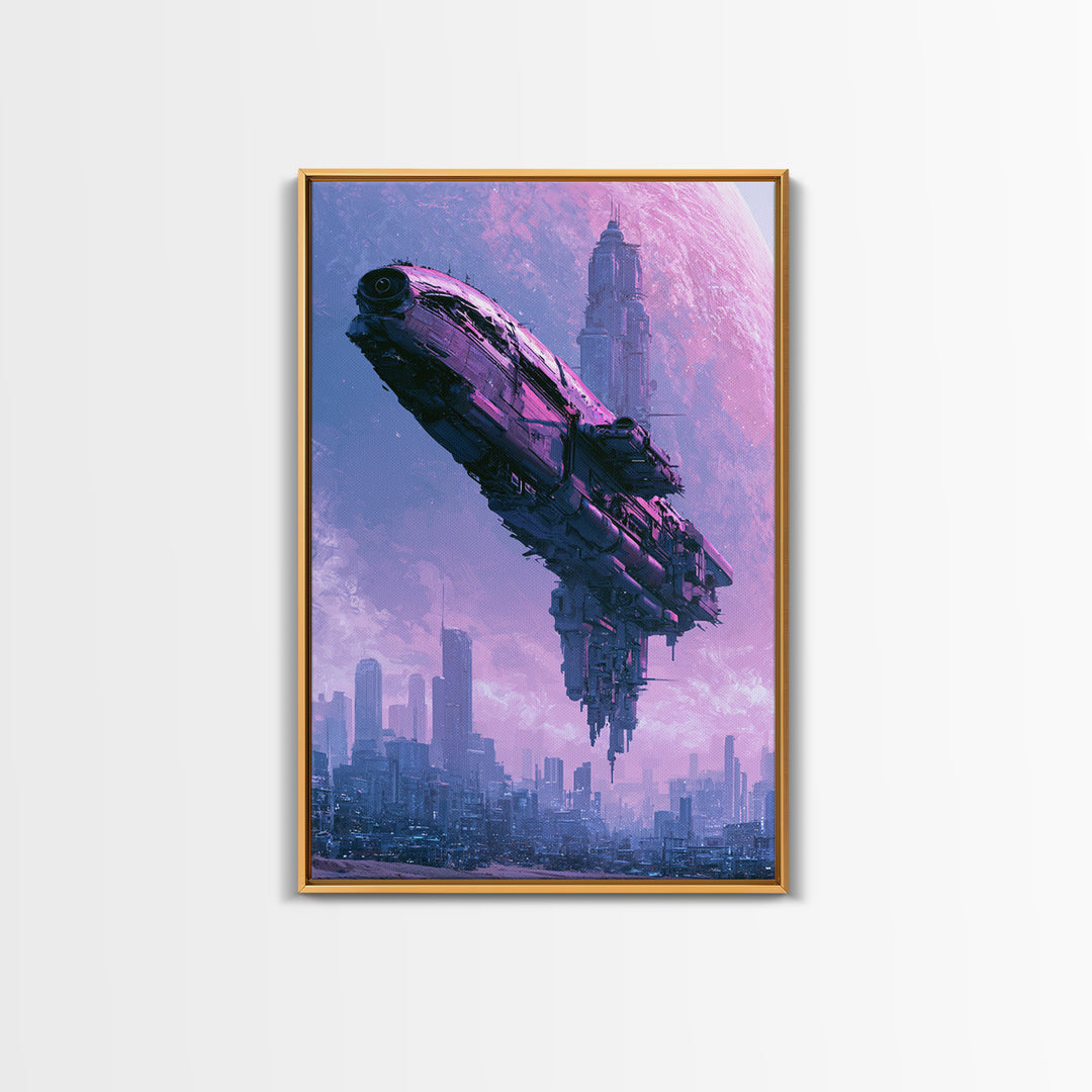 Distant Spaceship Above Alien Desert Planet Canvas Print, Scifi Art, Canvas Wall Art, Living Room Decor, Fine Art, Orbit, SCI-2x3-9