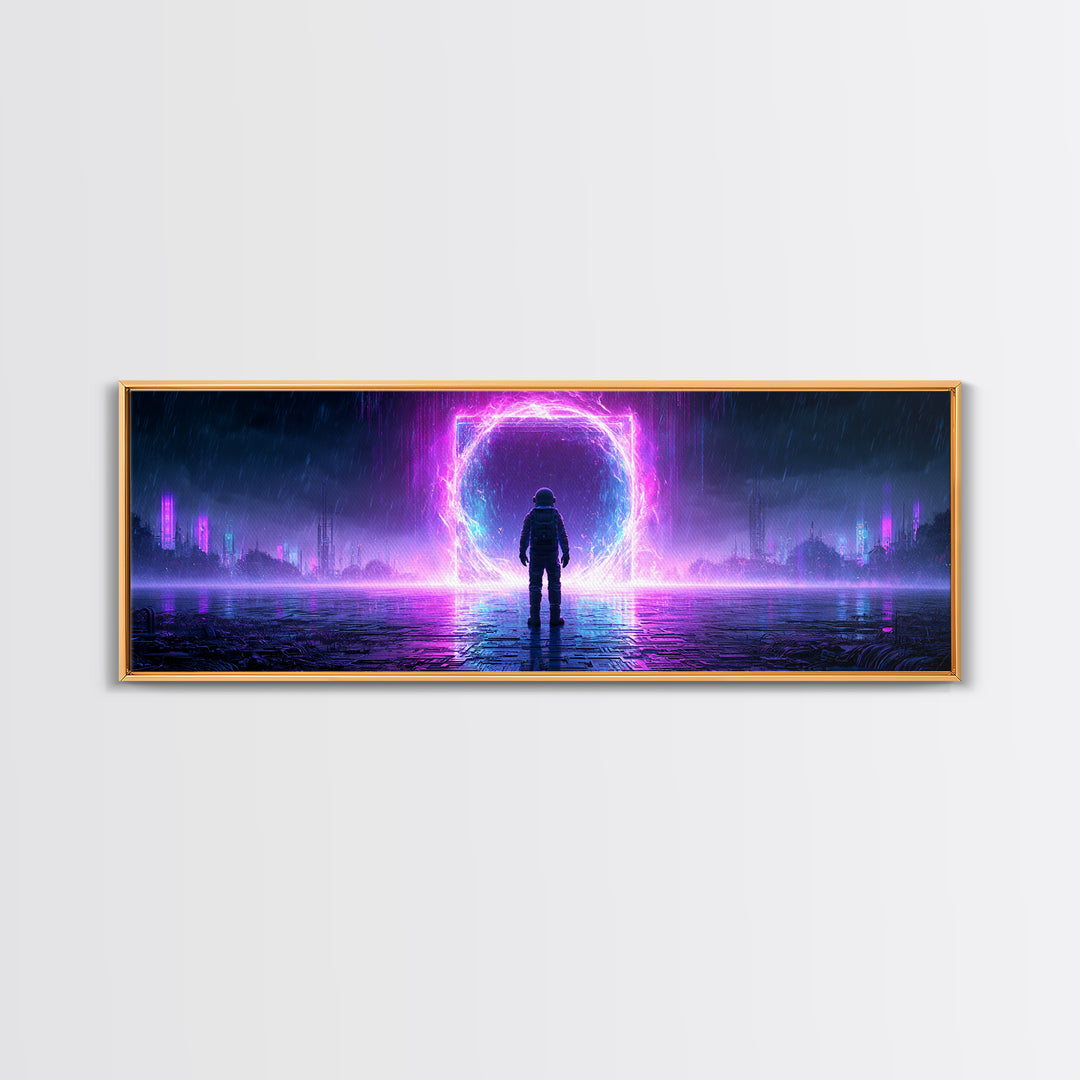 Astronaut Standing Before a Glowing Monolith Framed Canvas Print, Scifi Art, Canvas Print, Living Room Decor, Fine Art, Orbit, SCI-3x1-18