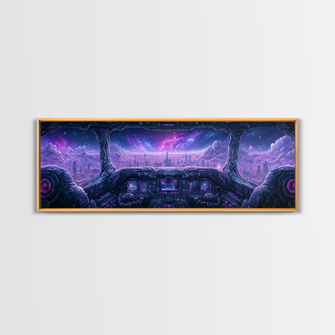 Starship Cockpit View of Nebula Clouds Framed Canvas Print, Scifi Art, Room Decor, Living Room Decor, Fine Art, Orbit, SCI-3x1-27