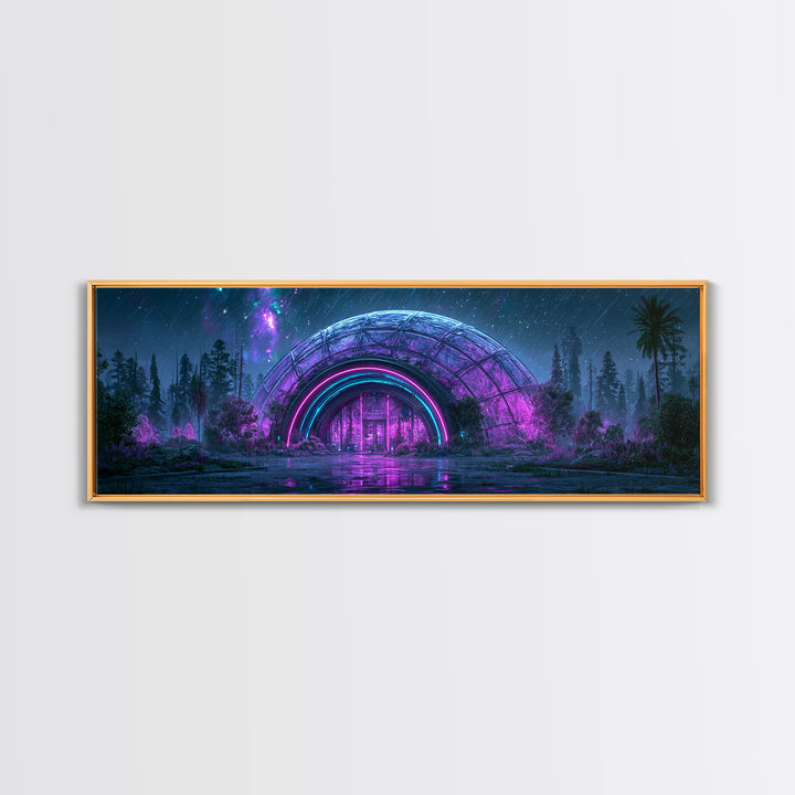 Futuristic Botanical Dome Canvas Print, Scifi Art, Neutral Decor, Living Room Decor, Oil Painting, Orbit, Home Decor, SCI-3x1-40