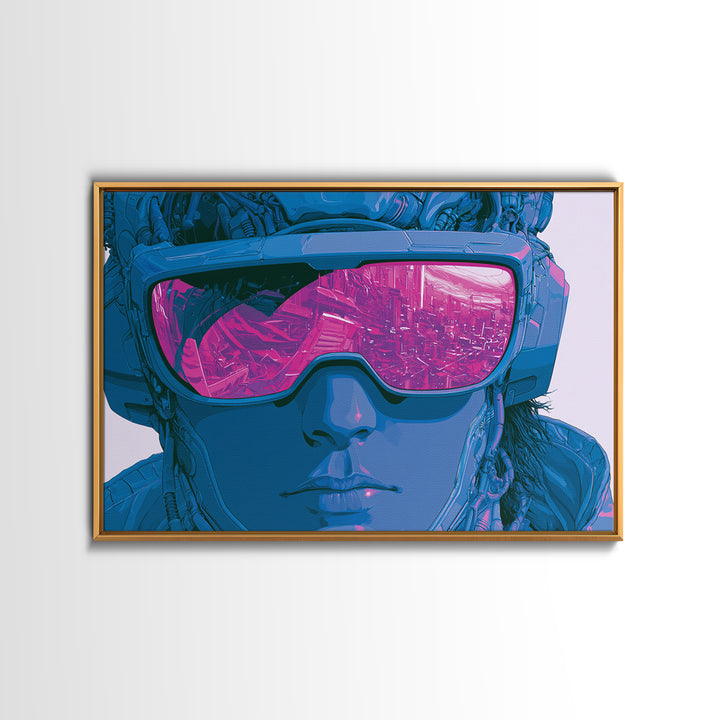 Cyborg Portrait with Reflective Visor Canvas Print, Scifi Art, Retro Futurism Art, Living Room Decor, Oil Painting, Orbit, SCI-3x2-37