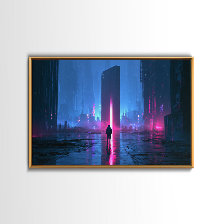 Astronaut Standing Before a Glowing Monolith Canvas Print, Scifi Art, Contemporary Art, Living Room Decor, Fine Art, Orbit, SCI-3x2-54