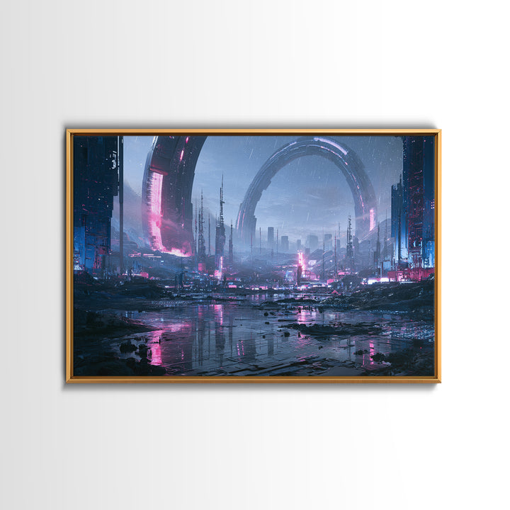 Giant Ring World Seen from a Valley Canvas Print, Scifi Art, Poster, Living Room Decor, Fine Art, Orbit, Retro Wall Art, SCI-3x2-84