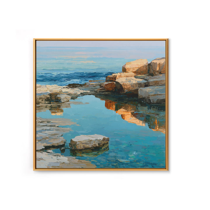 Rocky Tidepool with Reflections Framed Canvas Print, Seascape Art, Canvas Wall Art, Coastal Decor, Fine Art, Seascape, SEA-1x1-11