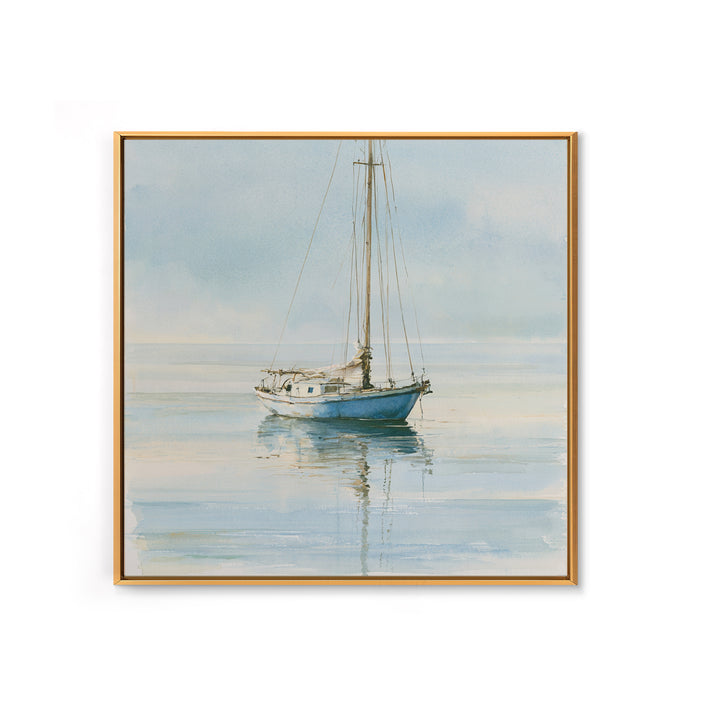 Quiet Sailboat on Glassy Water Framed Canvas Print, Seascape Art, Gallery Decor, Coastal Decor, Fine Art, Seascape, SEA-1x1-32