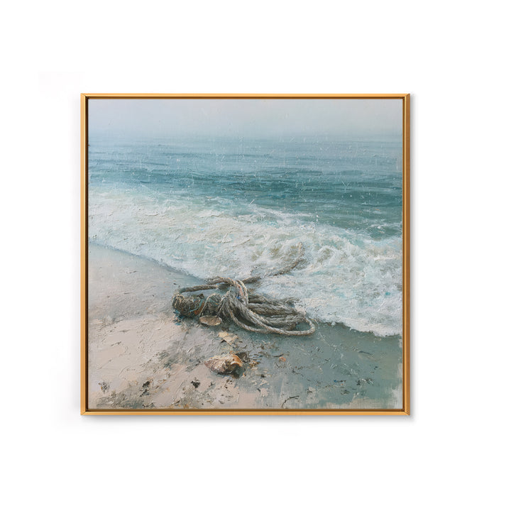 Rain over Ocean with Blurred Horizon Framed Canvas Print, Seascape Art, Canvas Print, Coastal Decor, Oil Painting, Seascape, SEA-1x1-68