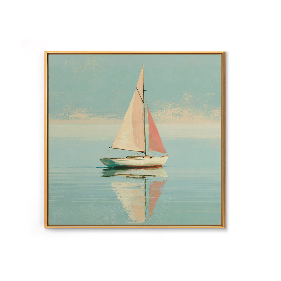 Quiet Sailboat on Glassy Water Framed Canvas Print, Seascape Art, Neutral Decor, Coastal Decor, Fine Art, Seascape, Home Decor, SEA-1x1-80