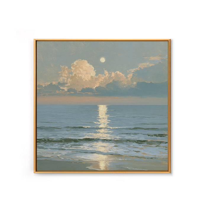 Moonlit Ocean with Silver Path of Light Canvas Print, Seascape Art, Wall Art, Coastal Decor, Oil Painting, Seascape, SEA-1x1-99