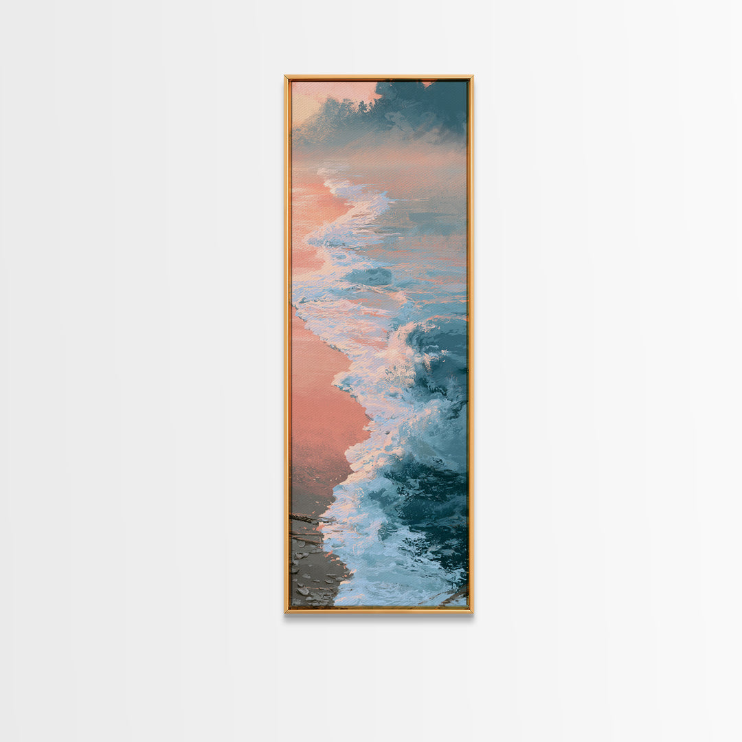 Sunset Surf Glowing Orange and Pink Canvas Print, Seascape Art, Art Print, Coastal Decor, Fine Art, Seascape, Printable Art, SEA-1x3-40