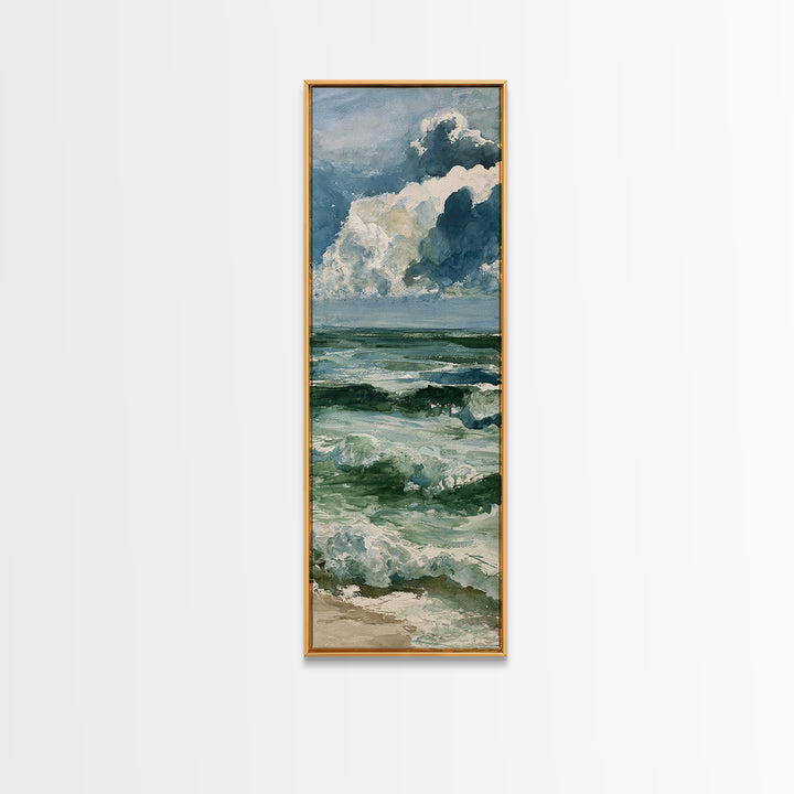 Turbulent Green Sea Framed Canvas Print, Seascape Art, Boho Decor, Coastal Decor, Oil Painting, Seascape, Printable Wall Art, SEA-1x3-45