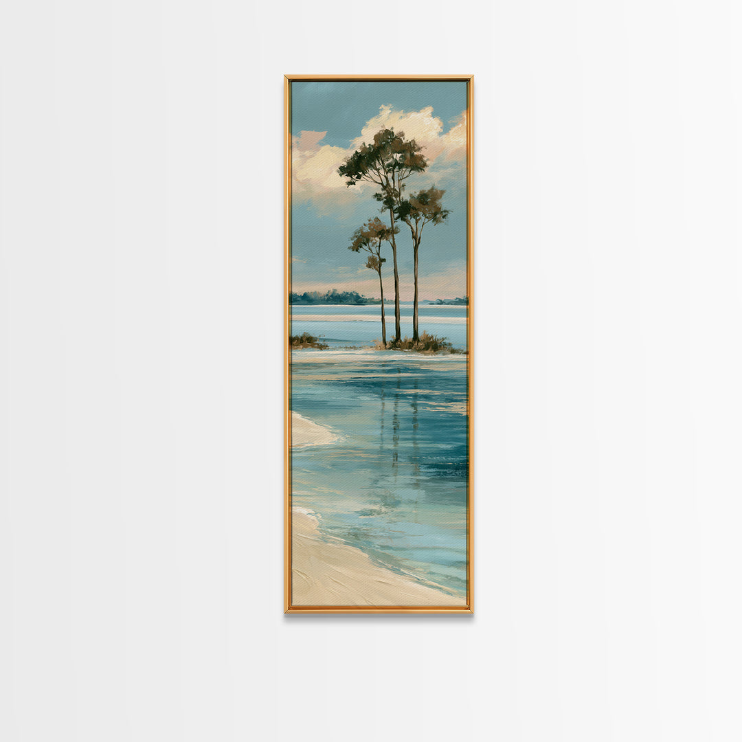 Tropical Lagoon with Transparent Shallows Framed Canvas Print, Seascape Art, Watercolor Art, Coastal Decor, Fine Art, Seascape, SEA-1x3-46