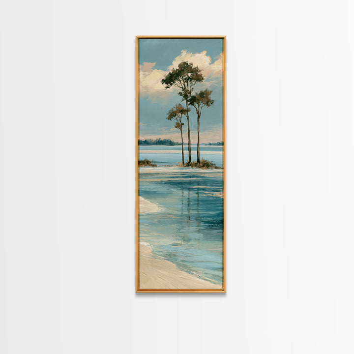 Tropical Lagoon with Transparent Shallows Framed Canvas Print, Seascape Art, Watercolor Art, Coastal Decor, Fine Art, Seascape, SEA-1x3-46