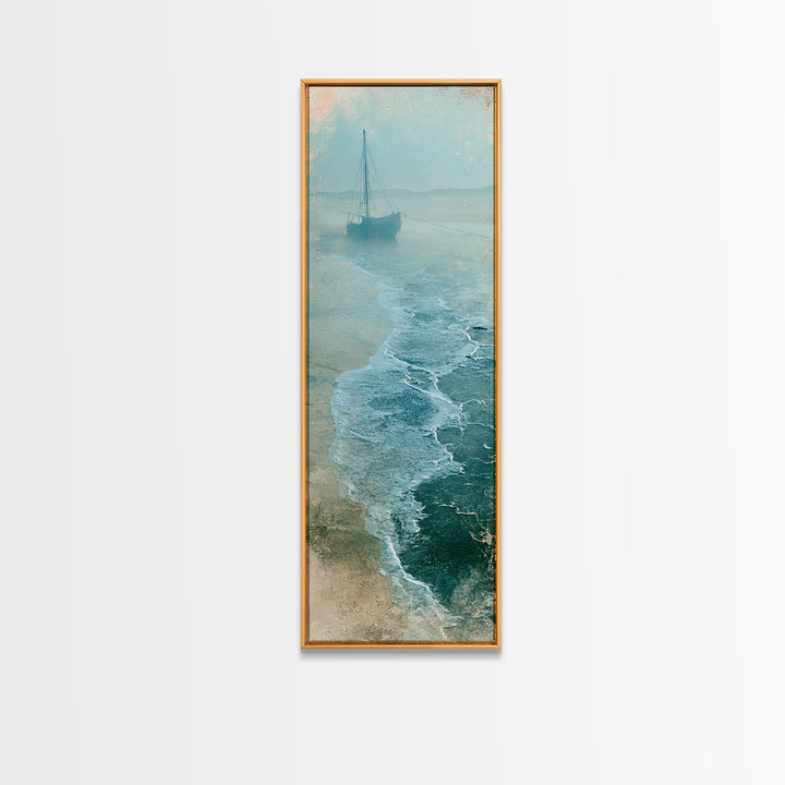 Fishing Boat Silhouette Framed Canvas Print, Seascape Art, Coastal Decor, Fine Art, Seascape, Minimalist Decor, SEA-1x3-74
