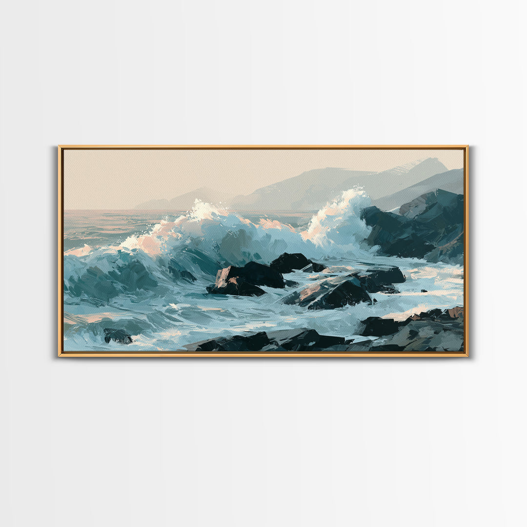 Storm Waves Crashing Canvas Print, Seascape Art, Wall Art, Coastal Decor, Oil Painting, Seascape, Abstract Art, Bedroom Decor, SEA-2x1-21