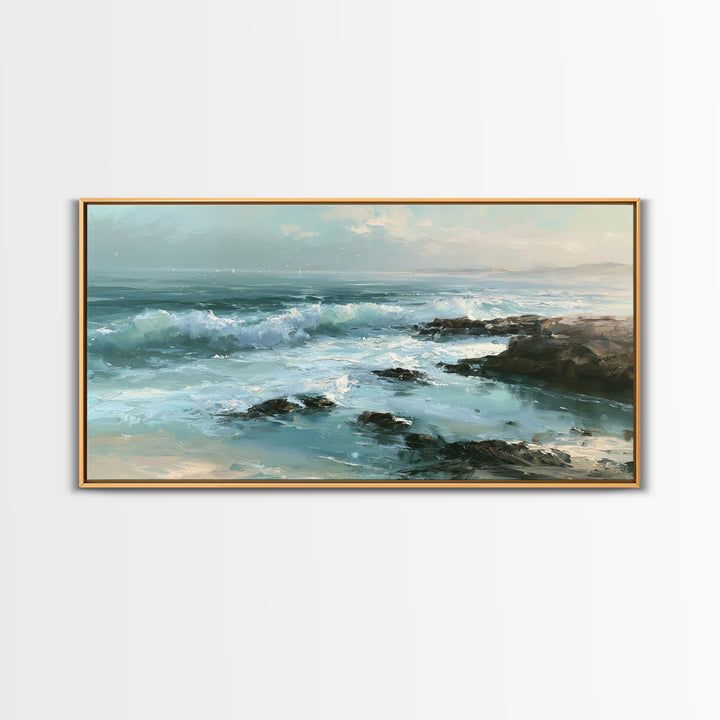 Rocky Tidepool with Reflections Canvas Print, Seascape Art, Digital Wall Art, Coastal Decor, Fine Art, Seascape, Wall Art Print, SEA-2x1-31