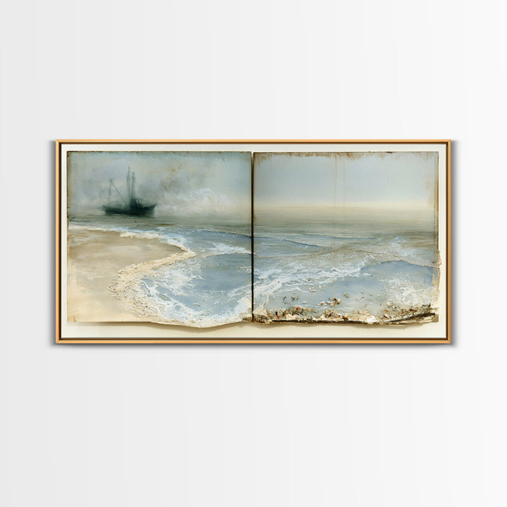 Fishing Boat Silhouette Canvas Print, Seascape Art, Wall Art, Coastal Decor, Fine Art, Seascape, Abstract Art, Bedroom Decor, SEA-2x1-82