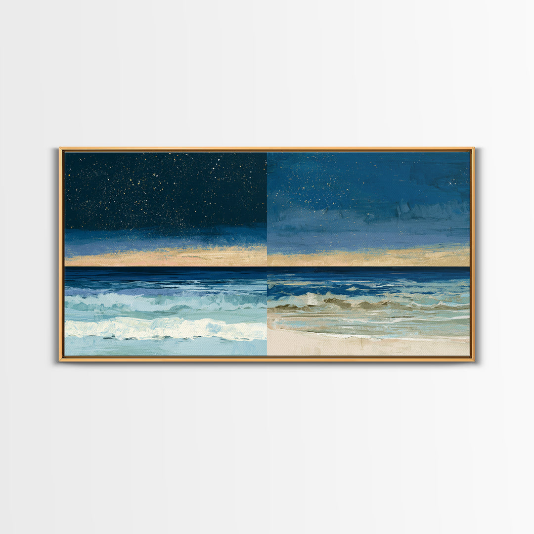 Deep Indigo Night Sea Canvas Print, Seascape Art, Original Art, Coastal Decor, Fine Art, Seascape, Living Room Wall Art, SEA-2x1-89