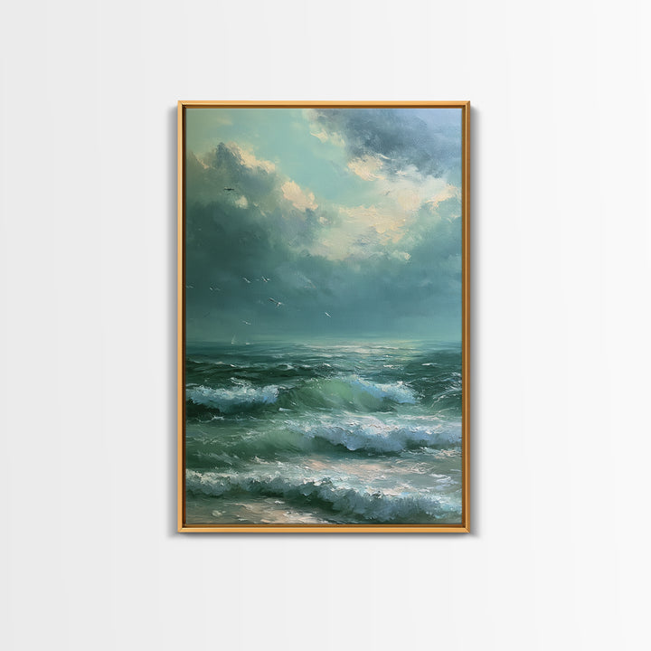 Turbulent Green Sea Framed Canvas Print, Seascape Art, Art Print, Coastal Decor, Abstract Art, Seascape, Printable Art, SEA-2x3-41