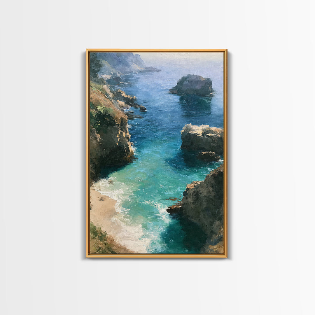 Coastal Cove with Turquoise Water Framed Canvas Print, Seascape Art, Wall Art, Coastal Decor, Abstract Art, Seascape, SEA-2x3-47