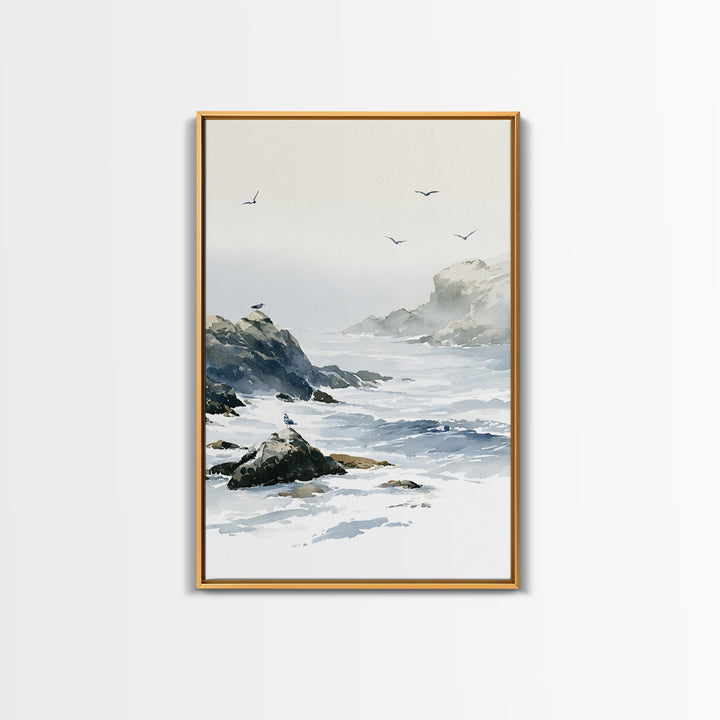 Misty Sea Cliffs Canvas Print, Seascape Art, Large Wall Art, Coastal Decor, Seascape, Watercolor Painting, Bedroom Wall Art, SEA-2x3-61