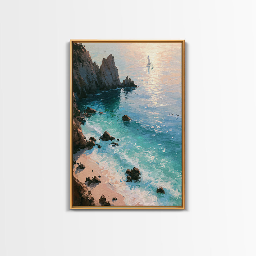 Coastal Cove with Turquoise Water Canvas Print, Seascape Art, Original Painting, Coastal Decor, Seascape, Living Room Decor, SEA-2x3-71