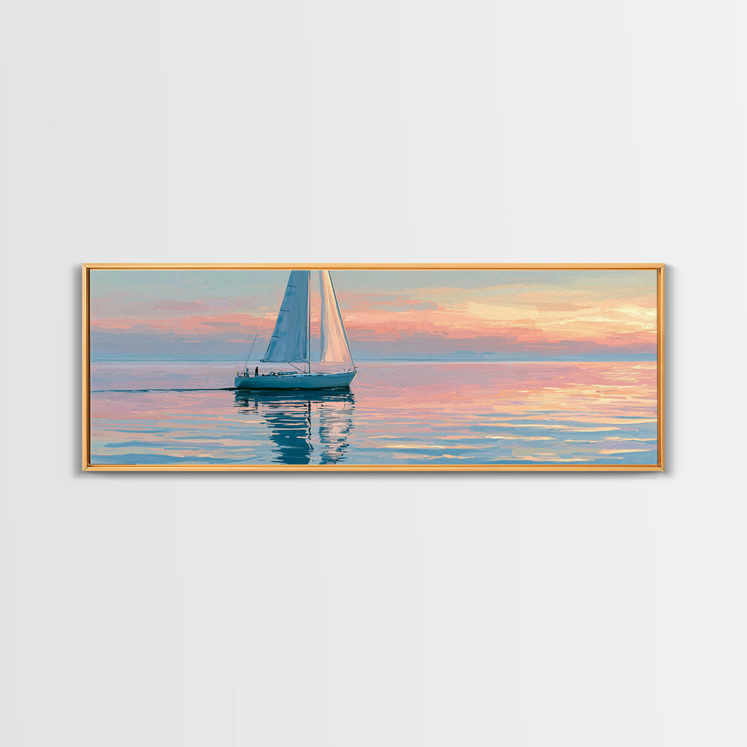 Quiet Sailboat on Glassy Water Canvas Print, Seascape Art, Abstract Painting, Coastal Decor, Fine Art, Seascape, Room Decor, SEA-3x1-24