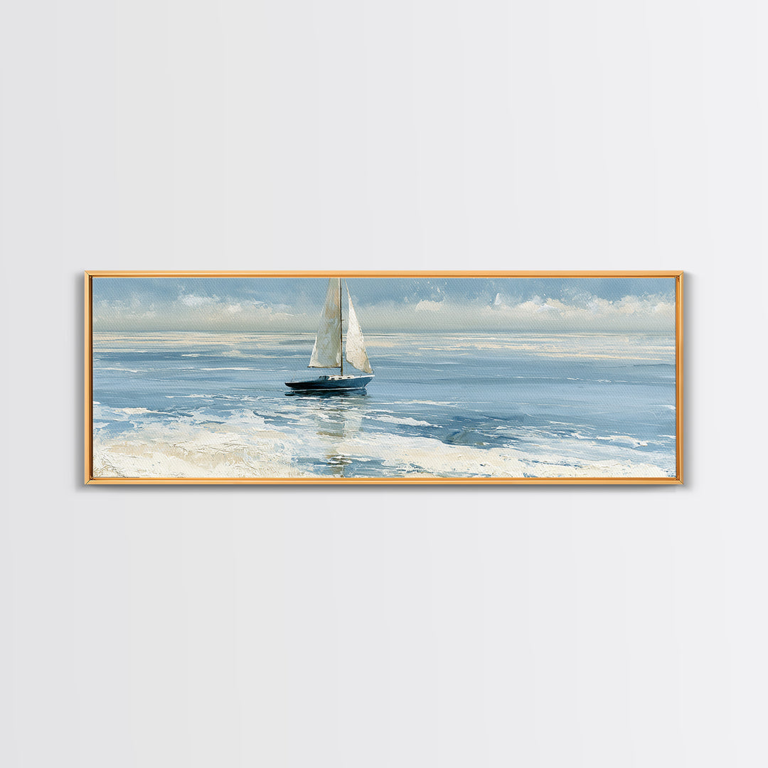Quiet Sailboat on Glassy Water Canvas Print, Seascape Art, Luxury Decor, Coastal Decor, Fine Art, Seascape, Oil Painting, SEA-3x1-48