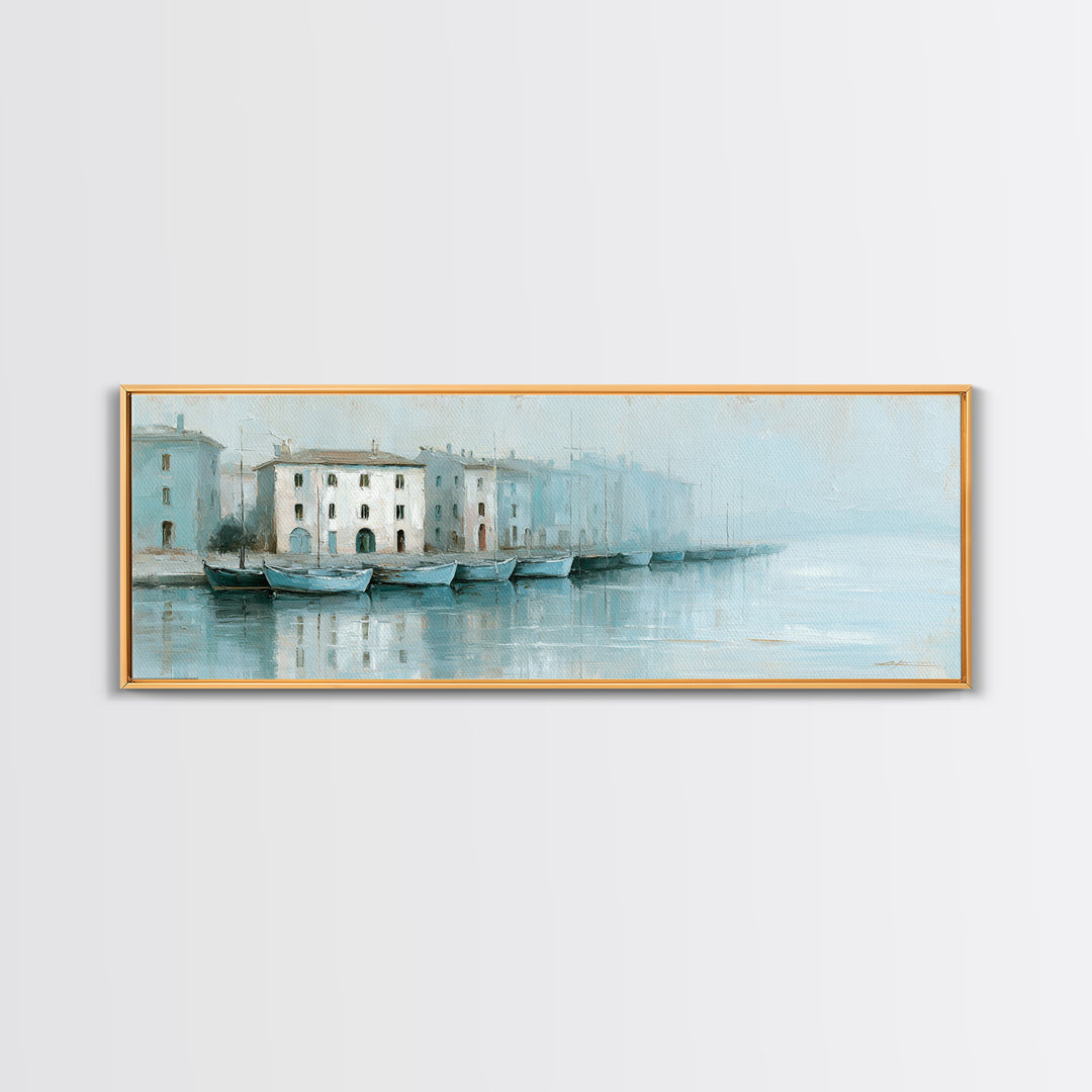 Mediterranean Harbor at Dawn Canvas Print, Seascape Art, Gallery Decor, Coastal Decor, Oil Painting, Seascape, Contemporary Art, SEA-3x1-62
