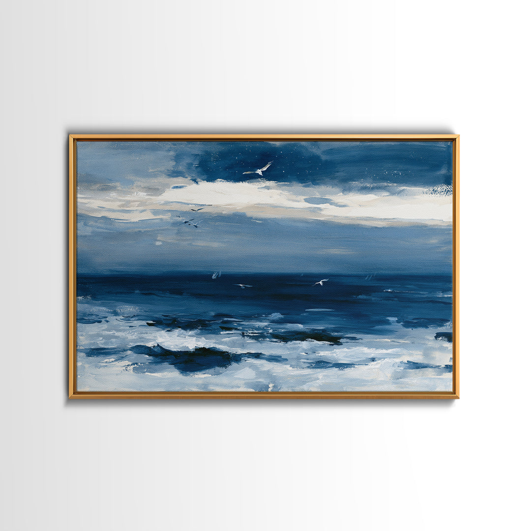 Deep Indigo Night Sea Canvas Print, Seascape Art, Abstract Art, Coastal Decor, Seascape, Nautical Decor, Coastal Wall Art, SEA-3x2-1
