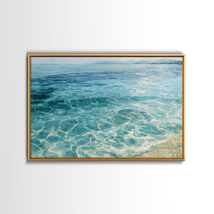 Tropical Lagoon with Transparent Shallows Framed Canvas Print, Seascape Art, Oil Painting, Coastal Decor, Fine Art, Seascape, SEA-3x2-14