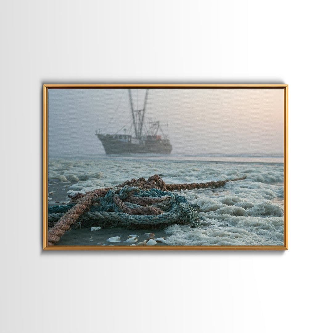 Fishing Boat Silhouette Framed Canvas Print, Seascape Art, Digital Wall Art, Coastal Decor, Fine Art, Seascape, Wall Art Print, SEA-3x2-18