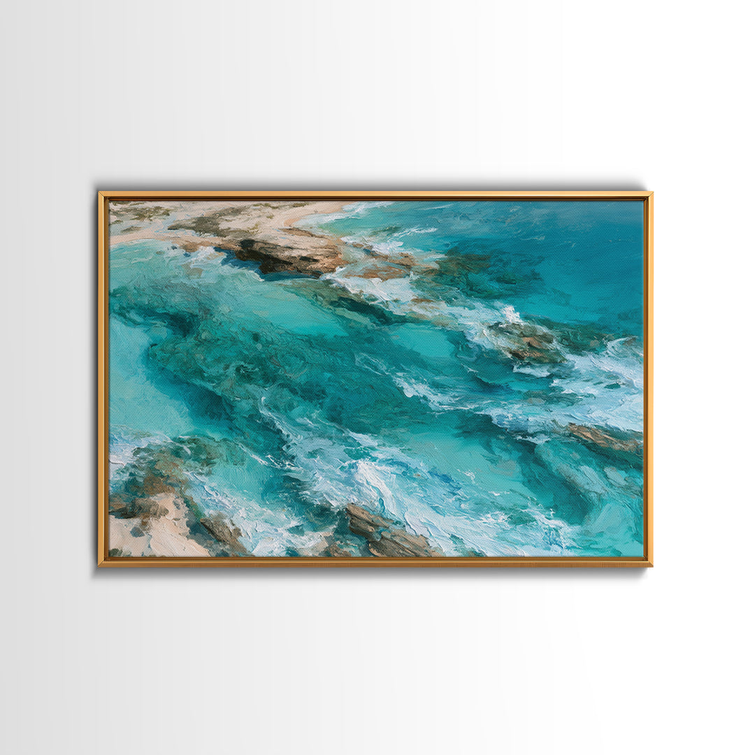 Aerial Reef Water Framed Canvas Print, Seascape Art, Original Art, Coastal Decor, Fine Art, Seascape, Living Room Wall Art, SEA-3x2-28