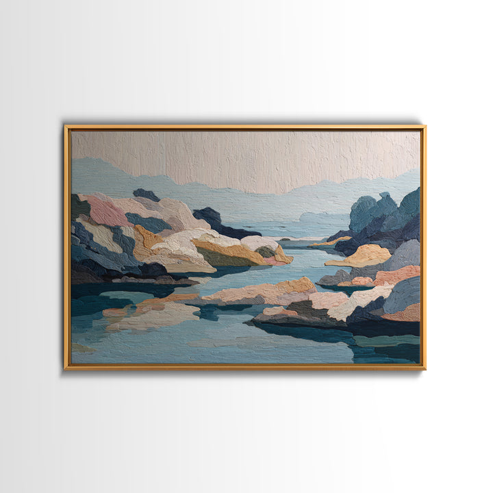 Rocky Tidepool with Reflections Framed Canvas Print, Seascape Art, Wall Decor, Coastal Decor, Fine Art, Seascape, Wall Art, SEA-3x2-39