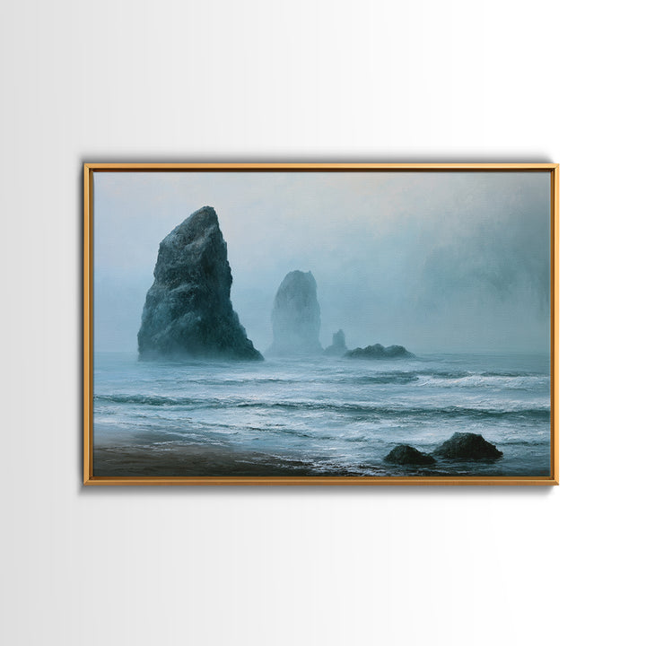 Sea Stack Rocks Framed Canvas Print, Seascape Art, Room Decor, Coastal Decor, Oil Painting, Seascape, Digital Wall Art, SEA-3x2-47