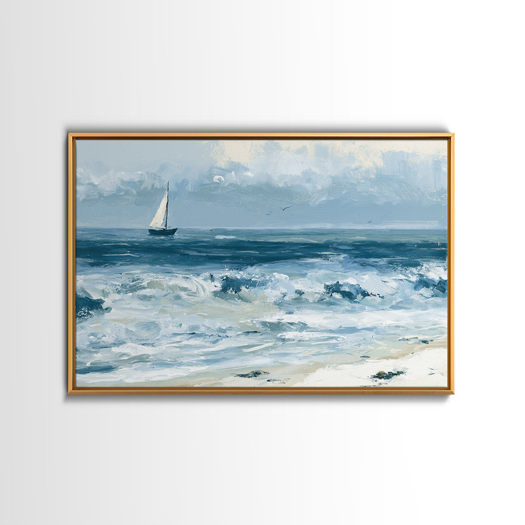 Coastal Cove with Turquoise Water Canvas Print, Seascape Art, Textured Painting, Coastal Decor, Watercolor Art, Seascape, SEA-3x2-67