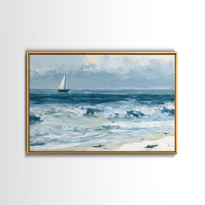 Coastal Cove with Turquoise Water Canvas Print, Seascape Art, Textured Painting, Coastal Decor, Watercolor Art, Seascape, SEA-3x2-67