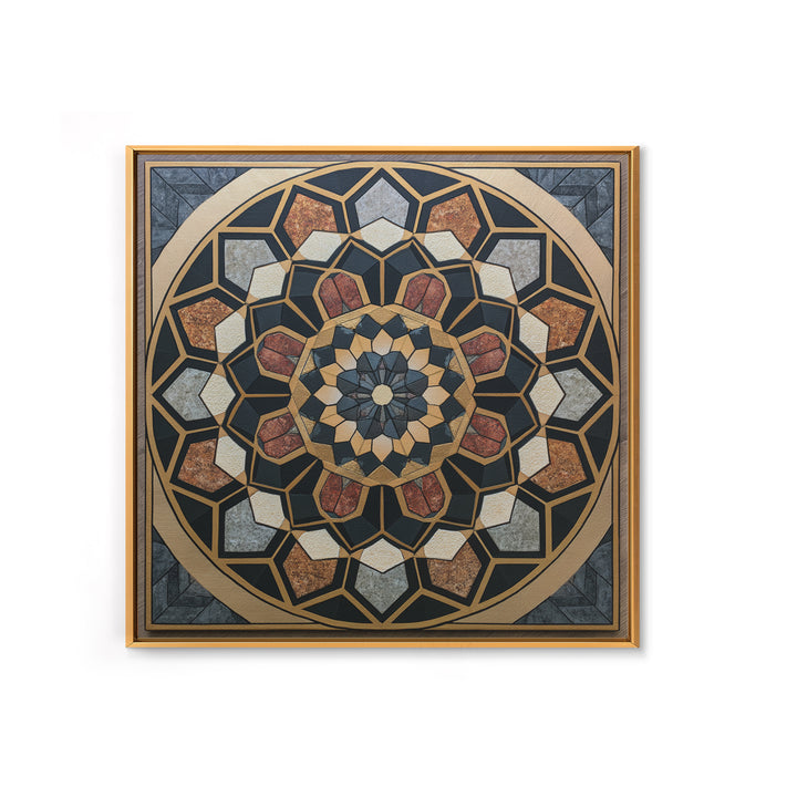 Black and Gold Geometric Rosette Framed Canvas Print, Sacred Geometry Art, Digital Art, Living Room Decor, Fine Art, Geometry, SGA-1x1-12